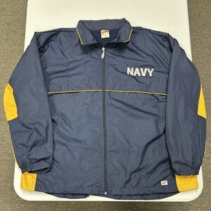 Soffe Navy Windbreaker Jacket Mens XL Blue Navy Reflective Full Zip Mesh Lined